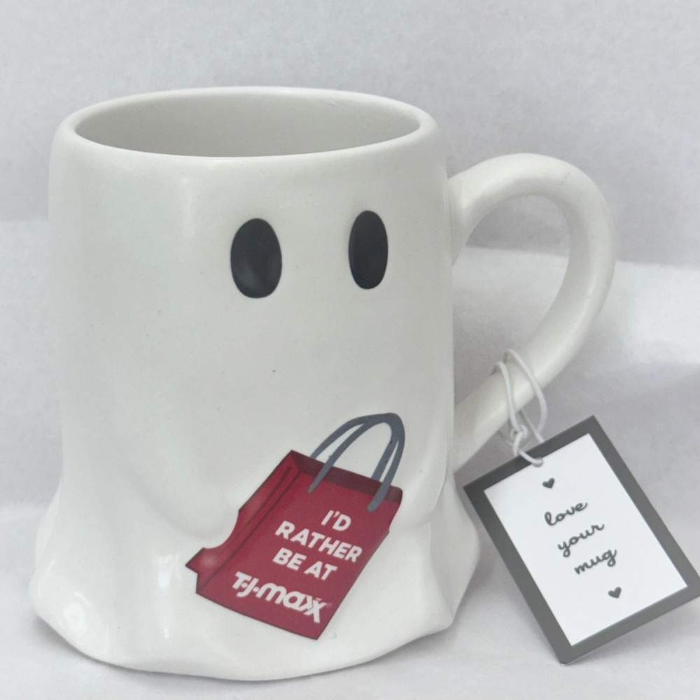 TJ Maxx Ghost Mug Halloween Ceramic Coffee Cup "I'd Rather Be at TJ Maxx" NWT